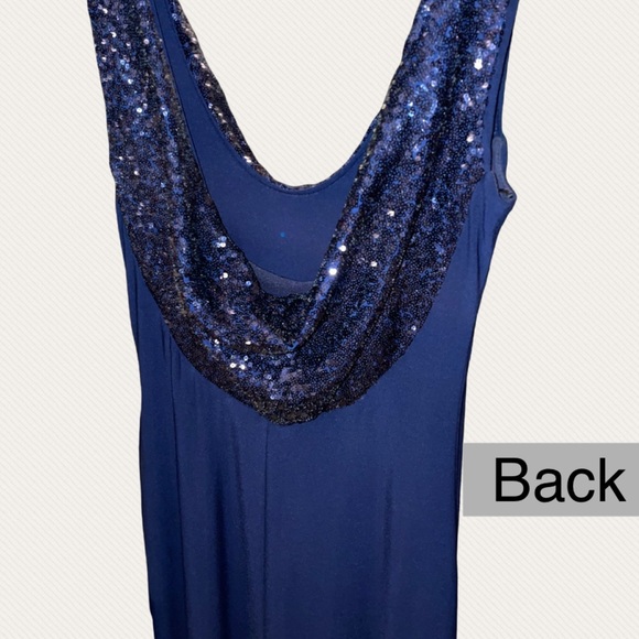 Betsy & Adam navy blue GOWN with sequins Size 6 - Picture 6 of 8